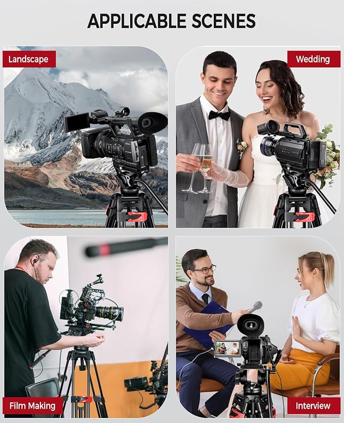 82" /210cm Professional Video Tripod, Heavy Duty Aluminum Alloy Camera Tripod Stand with 360° Fluid Drag Head, QR Plate Compatible with Canon Nikon Sony DSLR Camera Camcorder (Load 33Lb)