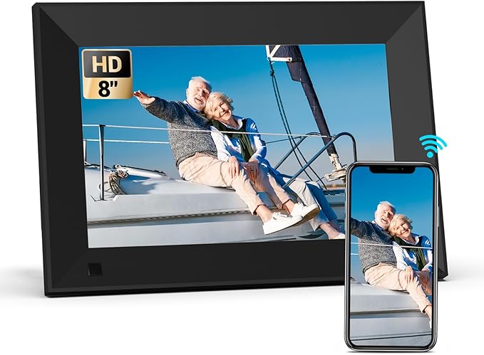 BSIMB 8 Inch Digital Picture Frame Touch Screen, 1280x800 HD WiFi Electronic Photo Frame 16GB, Share Pictures/Videos via App/USB/SD Easy Setup Gifts for Mom, Auto-Rotate, Dark Black