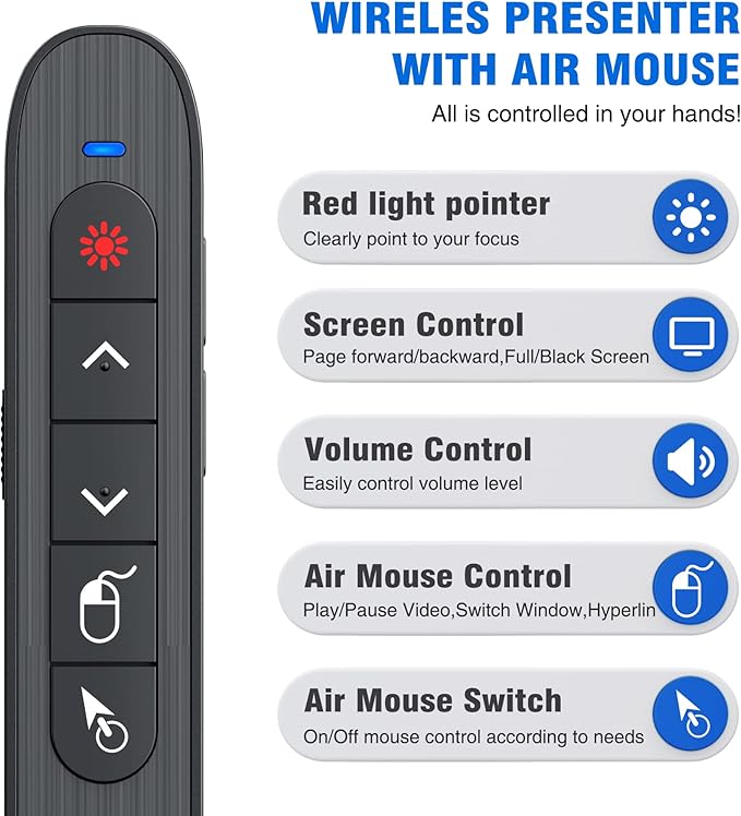 DINOSTRIKE Pointer Clicker for Presentation with Case, Air Mouse Wireless Presenter Remote Control Powerpoint Clicker Storage Organizer Proective Bag