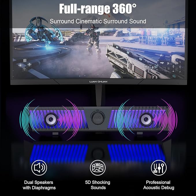 PC Speakers, Smalody Computer Speakers for Desktop Gaming Monitor with Bluetooth/Microphone/Lighting Effect, PC Soundbar for Desktop Wired USB Powered