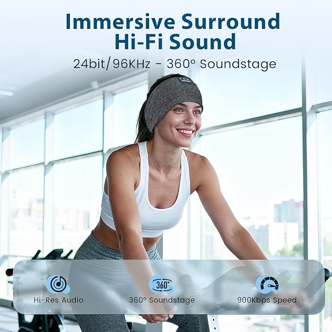 Sleep Headphones Wireless Bluetooth 5.4 Headband, Sports Earphones Sleep Earbuds with HD Stereo Speaker Microphone for Workout Jogging Yoga Insomnia Air Travel Meditation Unique Gifts Gray