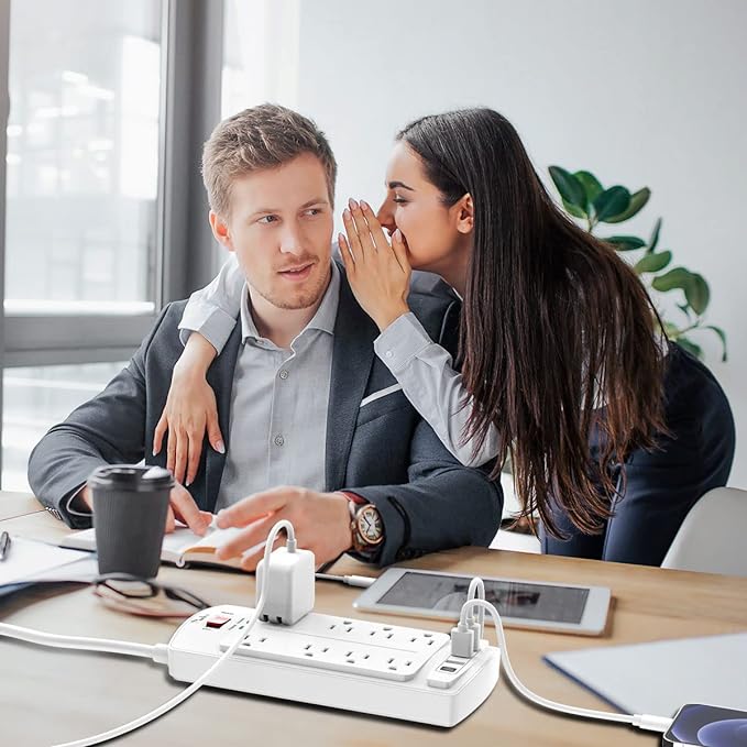 Surge Protector Power Strip - Nuetsa Flat Plug Extension Cord with 8 Outlets and 4 USB Ports, 10 Feet Power Cord (1625W/13A), 2700 Joules, ETL Listed, White
