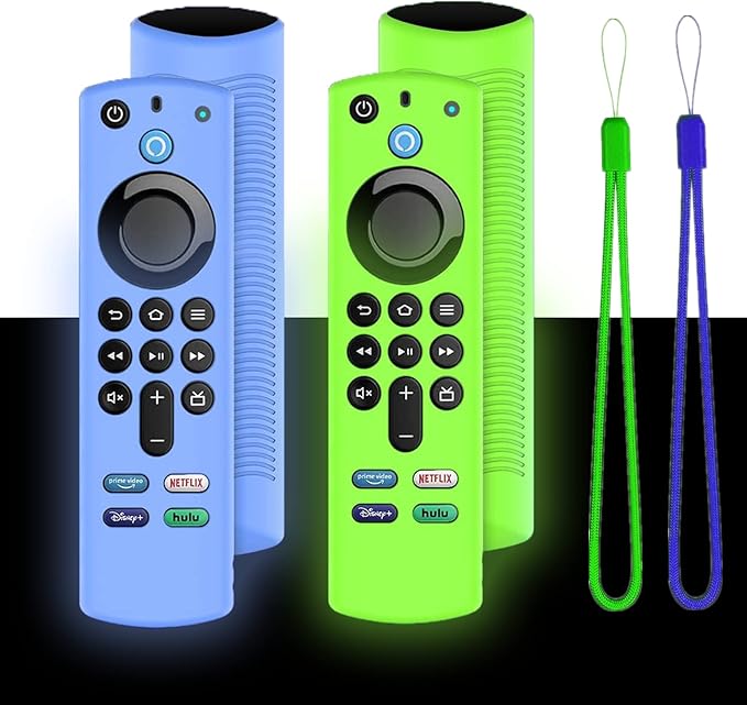 2Pack Remote Cover for Firetvstick 4K Max (3rd Gen) 2021,Silicone Protective Case Compatible with firetvstick 4K Alexa Voice Remote Control with Lanyards,Anti-Slip,Shockproof (Glow Blue&Glow Green)