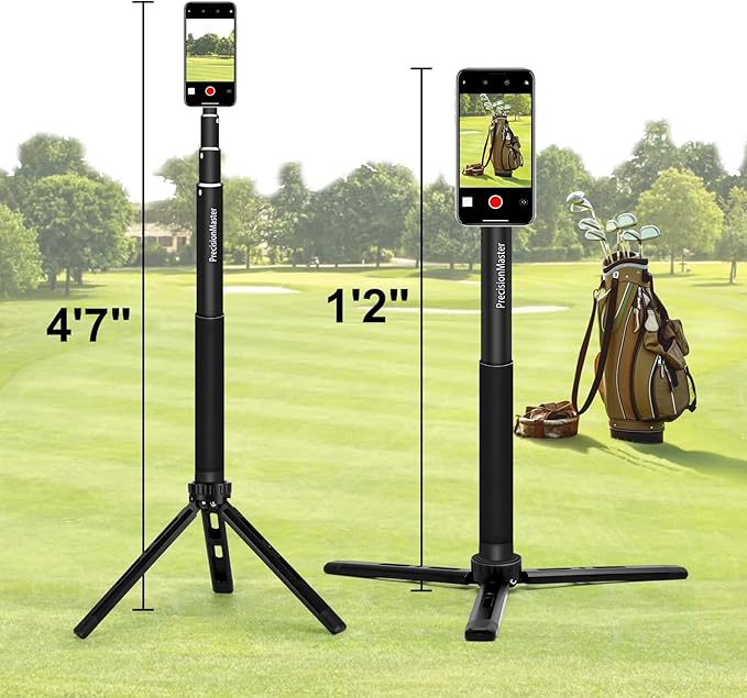 Golf Tripod & Monopod, Magnetic Golf Film Stick 52" Adjustable Aluminum, Golf Swing Training Aid Compatible with Magsafe iPhone Android Phones