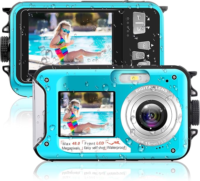 4K Underwater Camera with 32GB Card 1250mAh Battery 56MP Autofocus 11FT Waterproof Camera Dual-Screen Selfie 16X Waterproof Floatable Digital Camera Underwater Camera for Snorkeling