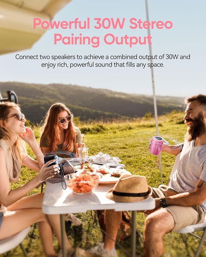 Portable Bluetooth Speaker with Lights, Stocking Stuffers, Powerful Crystal Clear Sound, IPX5 Waterproof, All Day Playtime, BT 5.3, TWS Paring, Small Wireless Speaker for Outdoor, White Elephant Gifts