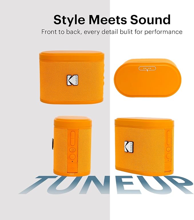KODAK SOUNDBRIX™ Bluetooth Speaker with HD Sound Portable Wireless IPX4 Water Resistant Upto 5H Playtime V5.4 for Home Party Outdoor Beach Electronic Gadgets Birthday Gift Orange Stackable Speakers