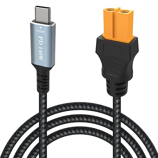 6.6FT USB C to XT60 Charging Cable,Type C to XT60 Female Fast Charging up to 28V 5A 140W Nylon Braided Cable for for Portable Drone, Model, Energy Storage Power, RC Lipo Battery