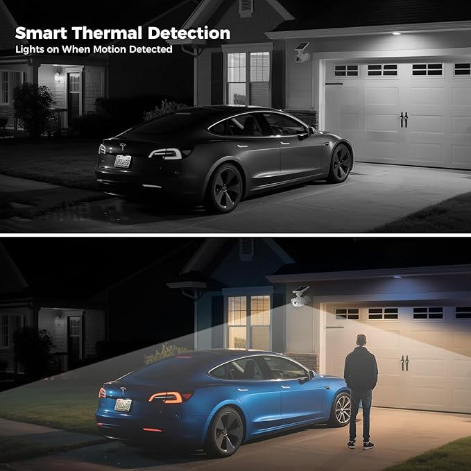 Solar Battery Powered Dummy Fake Security Cameras for Outside with PIR Thermal Sensor Warning Light, Motion Activated Floodlights, IP66 Waterproof 2 Pack