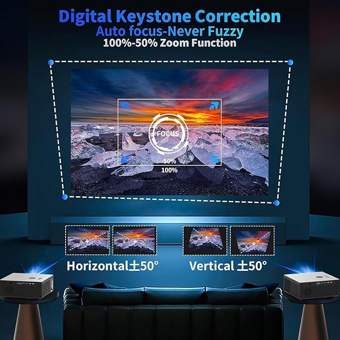 2000 ANSI Smart Outdoor Projector 4K with WIFI and Bluetooth,Auto Focus,DoIby Audio,ARC,PPT,Outdoor Movie Home Projector 4k HDR10+30W Speaker,50%Zoom,500''Display,Compatible w/ TV Stick,iOS,Android,PC