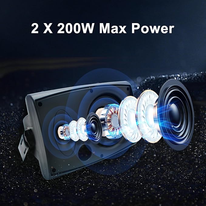 STUDIOFINIX 6.5 Inch 400W Outdoor Speakers Wired Waterproof Passive with Powerful Bass, Wall Mount Speakers for Patio Garden Poolside Home(Pair,Black)
