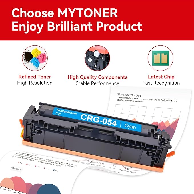 MYTONER 054 Toner Cartridge Set Replacement for Canon 054 054H CRG-054 for Color imageCLASS MF644Cdw MF642Cdw LBP622Cdw MF641Cw Printer 4 Pack High Yield Ink (Black Cyan Yellow Magenta)