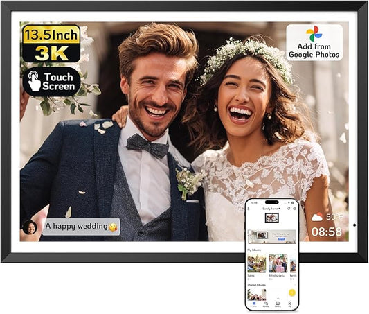 NexFoto 13.5 Inch Touchscreen Digital Picture Frame, 3K Resolution Digital Photo Frame 64GB WiFi, Unboxing Gift Mode, Add Photos from Google Photos, Share Videos, for Friends, Mom, Black