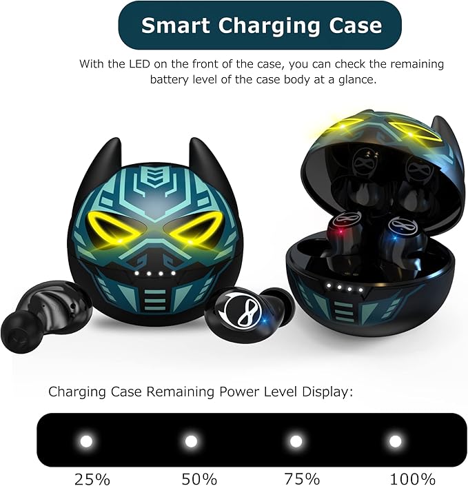 Wireless Earbuds, Bluetooth 5.0 Stereo Headphones, in-Ear Sweat-Proof Wireless Earphones Dual Mic and Noise Reduction, Touch Control Headset with Cartoon Blue Changing Men Charging Case