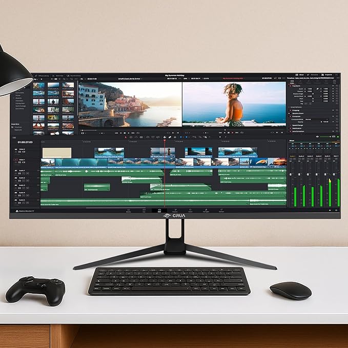 CRUA 34'' Ultrawide Gaming Monitor, 21:9 UWQHD 3440x1440 80Hz IPS Panel Computer Monitors with Built-in Speakers, Supports FreeSync, 120% sRGB, Blue Light Filter, HDMI 2.0 & DP 1.4, Wall-Mountable