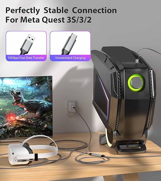 Link Cable 16FT for Meta Quest 3S, Quest 3, Oculus Quest 2/Pro Accessories/PC and Steam VR, Charging Cable While Playing All Day, with USB C Sufficient Power Charger for VR Headset
