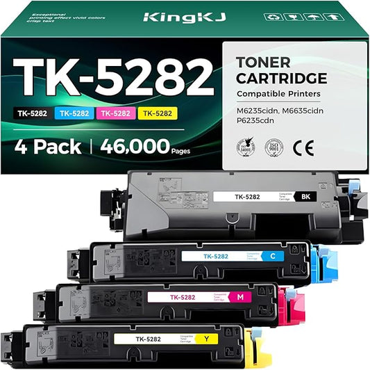 TK5282 TK-5282 Toner Cartridges 4-Pack High Yield Replacement for Kyocera TK-5282K TK-5282C TK-5282M TK-5282Y Compatible with ECOSYS M6235cidn M6635cidn P6235cdn Printers Ink Black Cyan Magenta Yellow