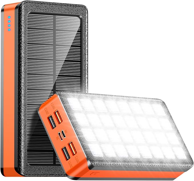 Solar Charger Power Bank 66800mAh Portable Charger with USB-C in/Output 22.5W QC3.0 Fast Charging 5 Out Ports Battery Pack Built-in 32 Led Flashlights for Cell Phone Camping and Hilking