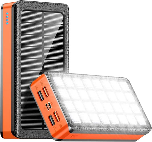 Solar Charger Power Bank 66800mAh Portable Charger with USB-C in/Output 22.5W QC3.0 Fast Charging 5 Out Ports Battery Pack Built-in 32 Led Flashlights for Cell Phone Camping and Hilking