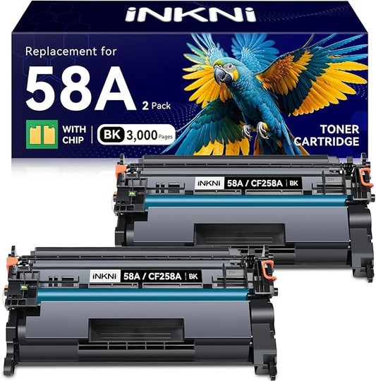 InkNI CF258A 58A Toner Cartridge Black (with Chip) Compatible Replacement for HP 58A 58X CF258A CF258X for Laserjet MFP M428fdw M428fdn M428dw M404 M428 Pro M404n M404dn M404dw Printer(2 Pack)
