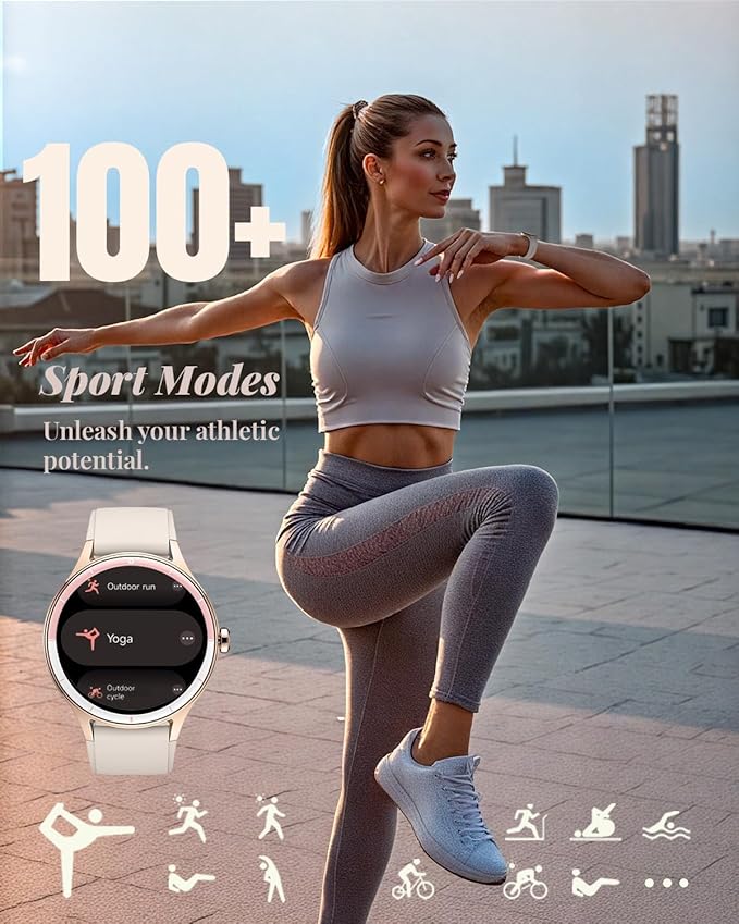 Smart Watch for Women, Smartwatch Compatible Android and iOS Phone, Answer/Make Calls, Fitness Tracker/Step Counter/Running Watch, Sleep/Heart Rate Monitor, 100 Sports, IP68 Waterproof, Beige