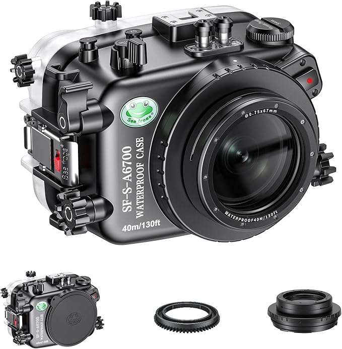 Sea frogs Underwater Camera Housing Compatible with Sony A6700 E 3.5-5.6/PZ 16-50 OSS IPX8 Maximum Diving Depth 40m/130ft Waterproof Camera Case for Diving, Surfing, Rowing, Skiing