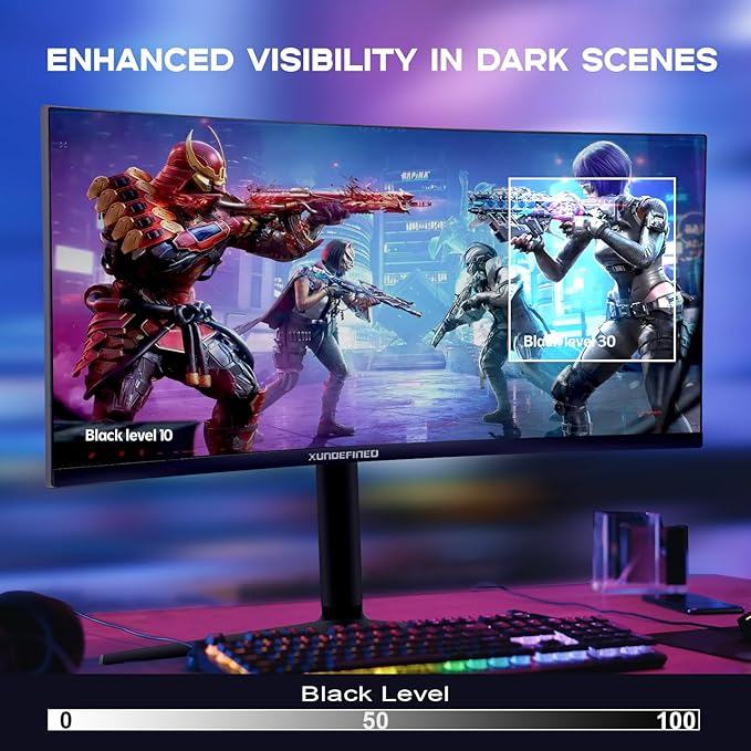 34 Inch Curved Monitor with Speaker, 180Hz UWQHD 3440x1440 Ultrawide Curved Gaming Monitor Split Screen, 4000：1 Contrast, sRGB 126%, FreeSync & G-SYNC, HDMI, DisplayPort, VESA, Height/Tilt/Swivel