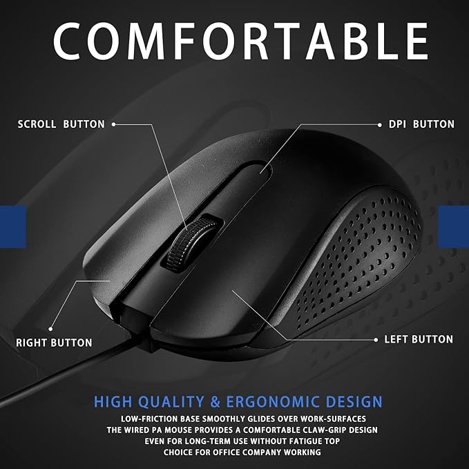 Bonuci 30 Pcs USB Wired Mouse Computer 3 Button Mice Bulk Corded USB Mouse for PC Desktop Laptop Computer Office School Home Classroom Supplies (Black)