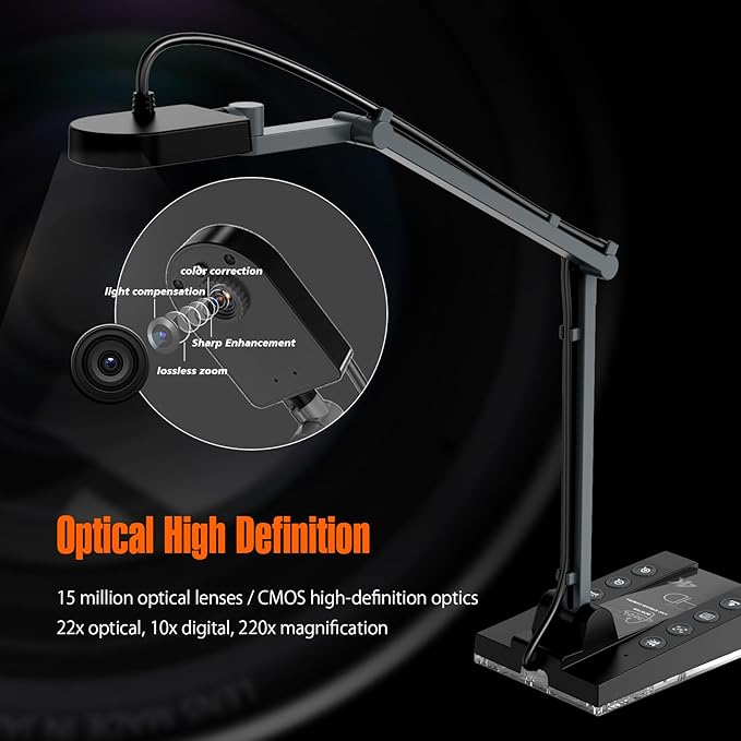 TreasLin Document Camera 15MP HDMI USB-C for Document Camera for Teachers, Remote Learning, Classroom Presentations, Art Classes Online Teaching with Multi Angle Rotation Adjustment LED Light