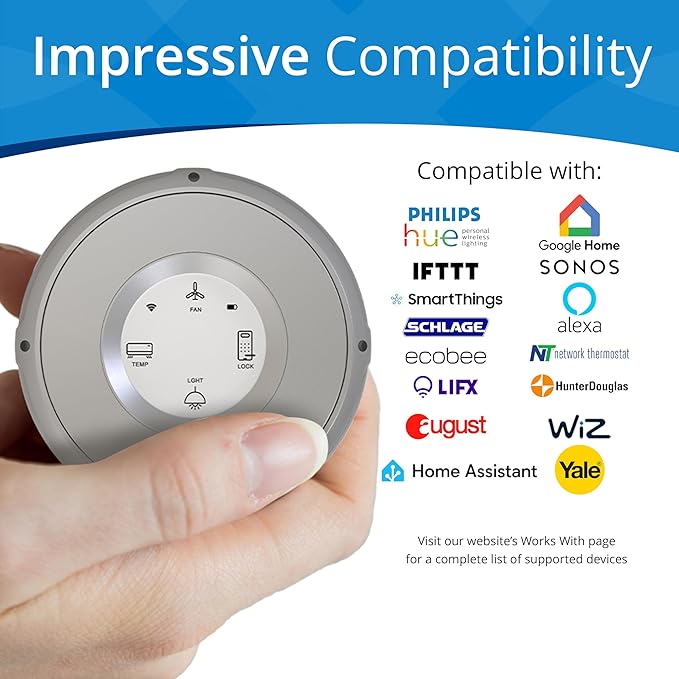 Smart Home Controller + Bluetooth Controller - Works with Alexa, Google Home, Home Assistant, SmartThings, Lights, thermostats and More - Programmable & Customizable Buttons (Sterling Moon)