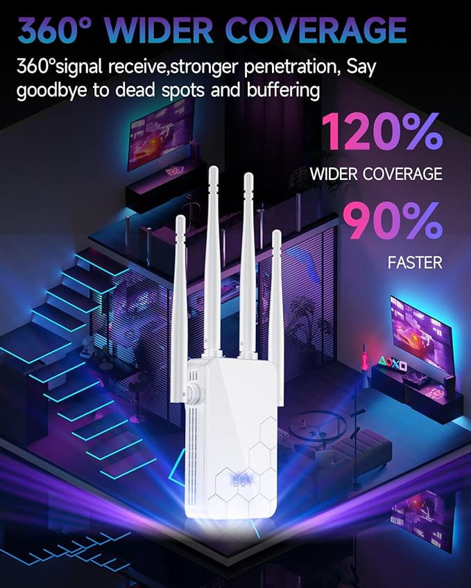 2025 WiFi Extender Internet Booster, 10000 Sq.ft Long Range Repeater Wireless Routers Amplifier, Mesh Wi-Fi 80% Faster | Broader Than Ever, Support More Network Devices at Home, 1-Tap Setup