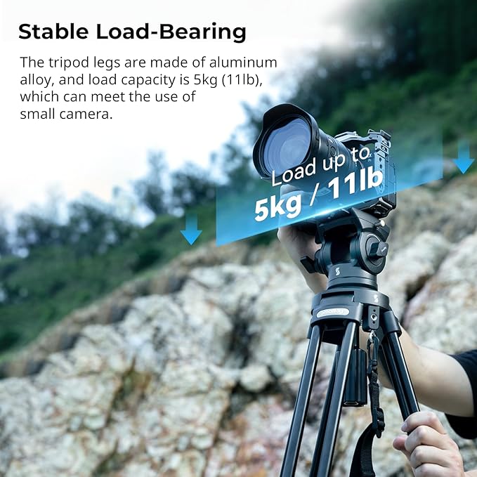 SmallRig AD-50 Lite Video Tripod, Heavy Duty Tripod with 360°Fluid Head, 62" Aluminum Alloy Travel Tripods with QR Plate, Lift Rope, Load up to 11lb for DSLR, Camcorder, Camera