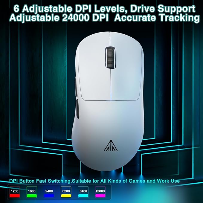 SOLAKAKA SM850 Wireless Gaming Mouse, 24000 DPI, 55g Lightweight Mouse Gaming, 6 Programmable Buttons, Ergonomic Computer Mouse, Tri-Mode BT5.1/2.4G/USB-C 250h Battery Life PC Gamer Mice for Laptop