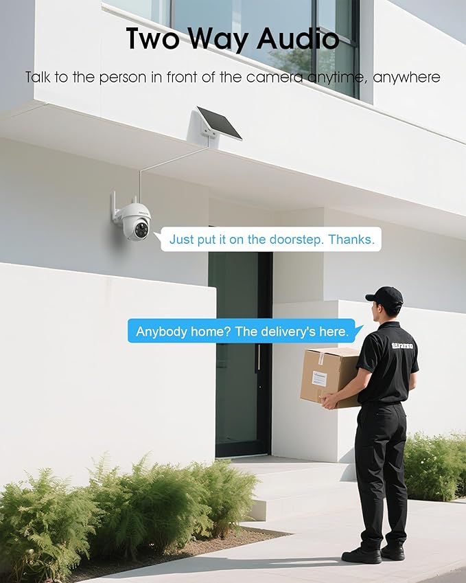 Solar Security Cameras Wireless Outdoor, 4MP 360° View Battery Powered Outdoor Camera, Night Vision with Spotlight, 2-Way Audio, PIR Motion Sensor, 2.4G/5G Dual Band WiFi, SD/Cloud Storage