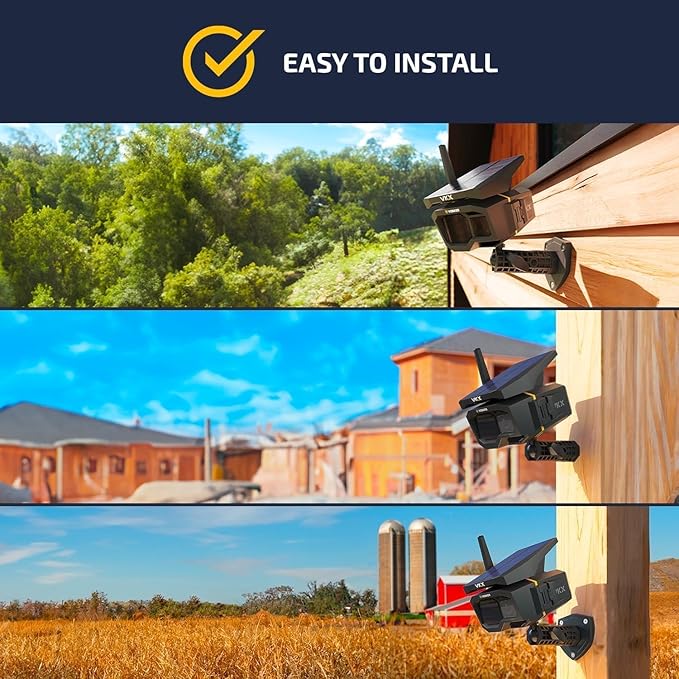 Vosker VKX Solar Powered 4G-LTE Outdoor Cellular Security Camera - No WiFi Needed, Motion Activated, Night Vision, SIM Card Included, On-Demand Mode - 15s Video Clips, IP65 Weather-Resistant