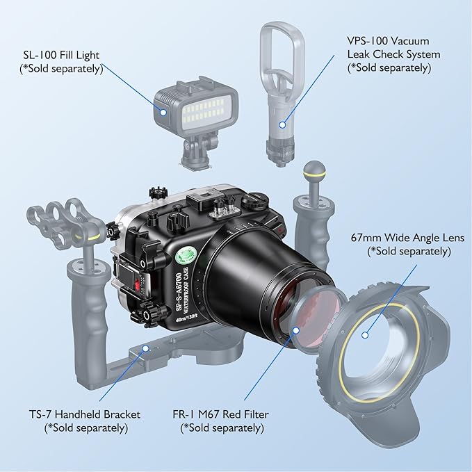 Sea frogs Underwater Camera Housing Compatible with Sony A6700 E 4/10-18 OSS IPX8 Maximum Diving Depth 40m/130ft Waterproof Camera Case for Diving, Surfing, Rowing, Skiing