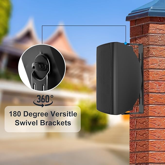 STUDIOFINIX 6.5 Inch 400W Outdoor Bluetooth Speakers Waterproof Wired, Wall Mount Speakers All-Weather Durability for Patio, Covered, Deck, Porch, Pool(Pair, Black)