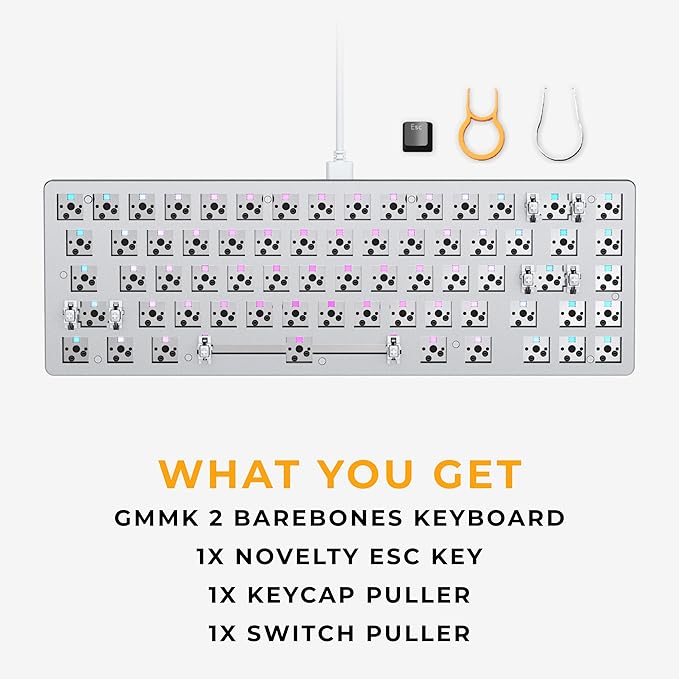 Glorious Gaming GMMK 2 Compact 65% Barebones (Frame Only) - Mechanical Gaming Keyboard Frame, Compact TKL Size (65%), Aluminium, Customisable, Per Key RGB, American QWERTY Layout - White