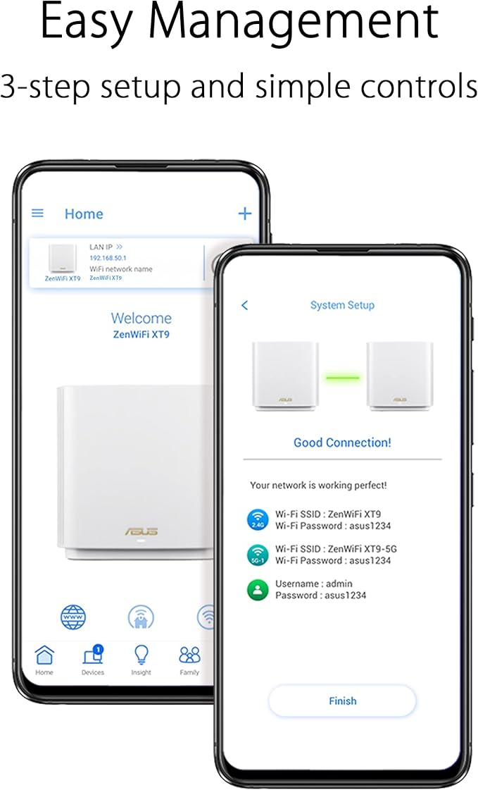 ASUS ZenWiFi XT9 AX7800 Tri-Band WiFi6 Mesh WiFiSystem (2Pack), 802.11ax, up to 5700 sq ft & 6+ Rooms, AiMesh, Lifetime Free Internet Security, Parental Controls, 2.5G WAN Port, UNII 4, White