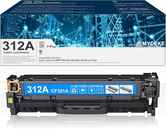312A Cyan Toner Cartridge Replacement for HP 312A Toner for Color Laser Pro MFP M476dn M476dw M476nw Printer , (1 Pack,CF381A)
