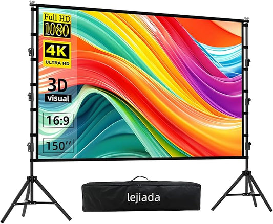150'' Portable Projector Screen with Stand, 4K HD Outdoor Movie Screen, 10-Year Exchange
