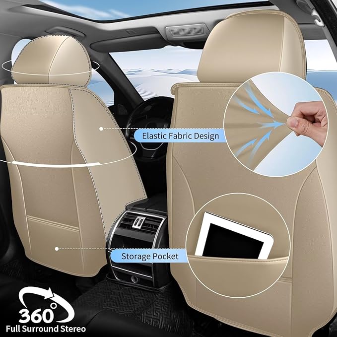 TTX LIGHTING 2 Front Seat Covers Fit for Kia Sportage 2009-2026 Seat Covers Cushion Faux Leather Compatible with Airbag(2 Front seat,Beige)