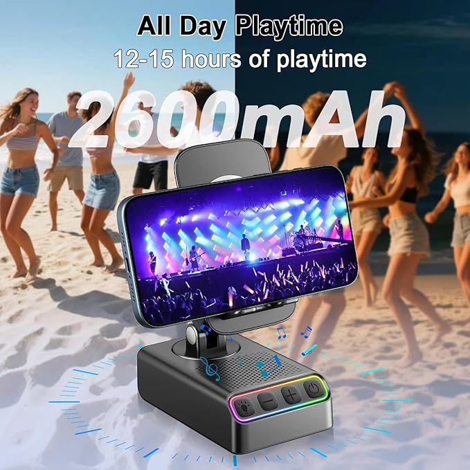 Adjustable Cell Phone Stand with Wireless Induction Bluetooth Speaker, HD Surround Sound for Home and Outdoors, Compatible with iPhone/iPad/Samsung Galaxy, Popular Gifts for Men Women Dad Mom