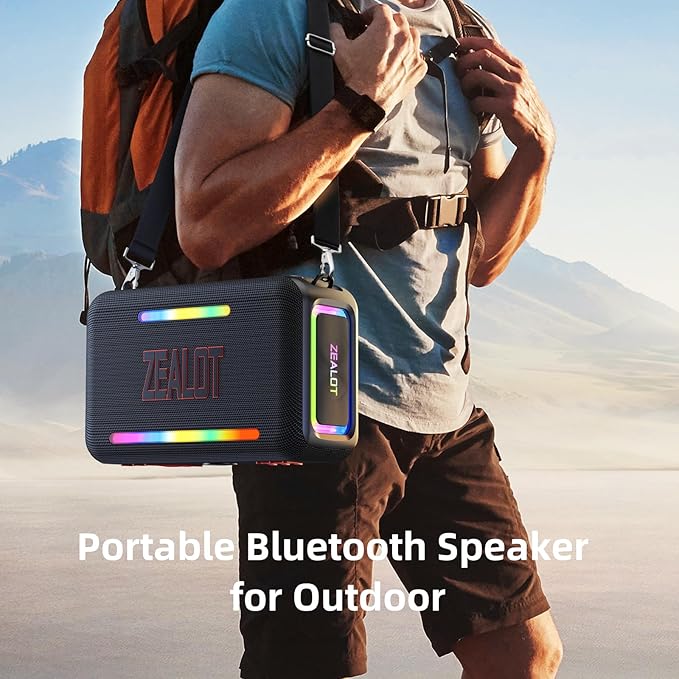 ZEALOT 120W Bluetooth Speaker, Wireless Speakers IPX6 Waterproof Loud Bluetooth Subwoofer Speaker with LED Light, 40H Playtime, Custom EQ, Portable Wireless Stereo Paired Speakers for Outdoor, Party