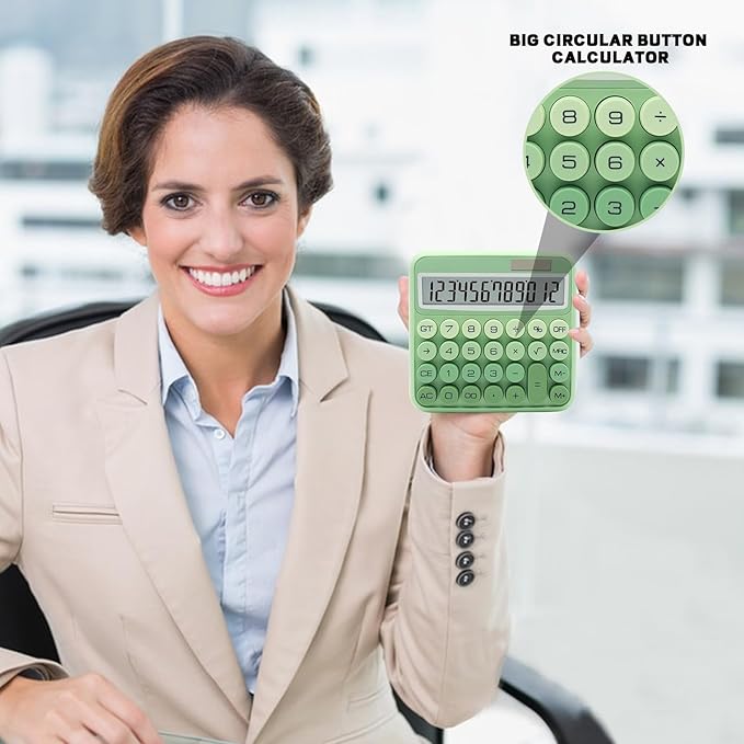 Gradient Green Calculator, UPIHO Standard Calculator 12 Digit with Large LCD Display and Big Buttons, Green Office Supplies for Women, Cute Desk Accessories for Office, School, Home, Business