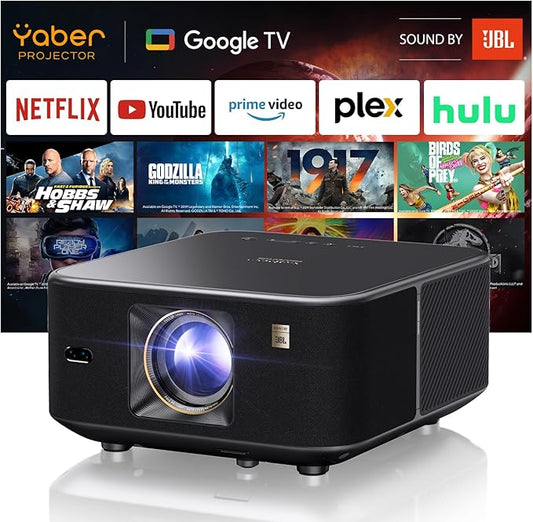 Yaber PROJECTOR K3 1000 ISO Lumens Smart Projector with GTV, 30W Speaker Sound by JBL, Dolby Audio, Home/Outdoor Movie Projector with WiFi6 and Bluetooth, Auto Screen Adaptation,Netflix 7000+app