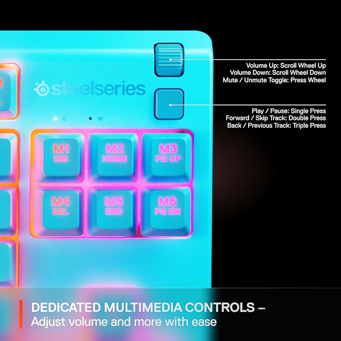 SteelSeries Apex 3 TKL Aqua RGB Gaming Keyboard — Tenkeyless Compact Form Factor — 8-Zone RGB Illumination — Water and Dust Resistant — Whisper-Quiet Gaming Switch