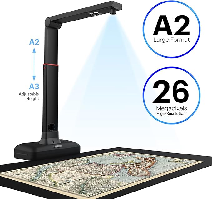 VIISAN Large Format Book & Document Scanner, Capture Size A2/A3, 26MP USB Document Camera with Auto-Flatten, Fingerprint Removal Technologies, Multi-Language OCR, Compatible with Windows & macOS