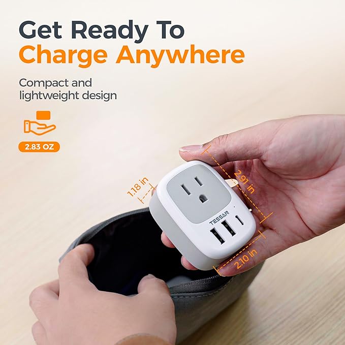 Wall Charger Block, 3 USB Charging Ports (1 USB C) and 1 AC Outlet Splitter, TESSAN 1875W Wall Outlet Extender, Multi Plug Adapter for Cruise, Home, Office, Dorm Room Essentials