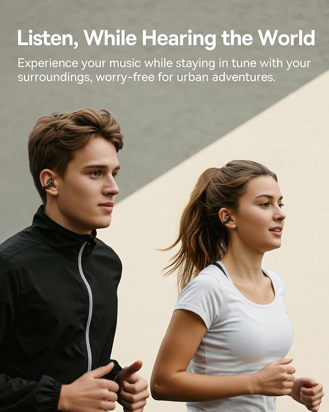 Baseus Bowie MC1 Open Ear Clip-On Earbuds, Adaptive Comfort with Anti-Drop Design, Impactful Sound with Adaptive Bass Boost, Adaptive Noise Cancelling Calls, IP57 Waterproof, 40H Playtime, Lightweight